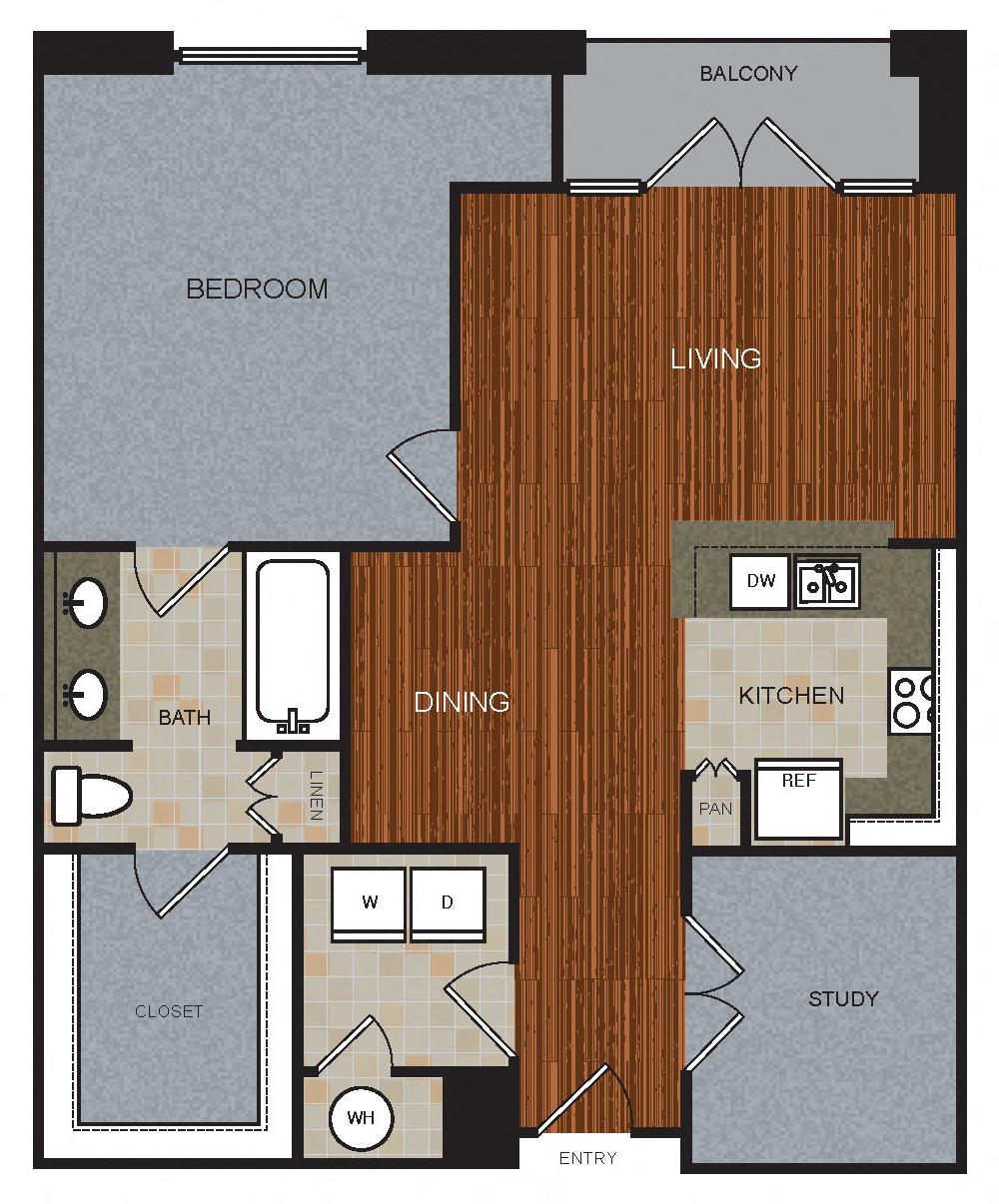 Floor plan for 1 bed, 1 bath, 1095 sqft